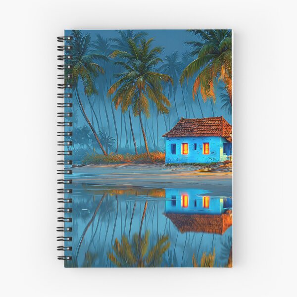 Item preview, Serene Beach House with Palm Trees at Sunset Glow designed and sold by Artessie.