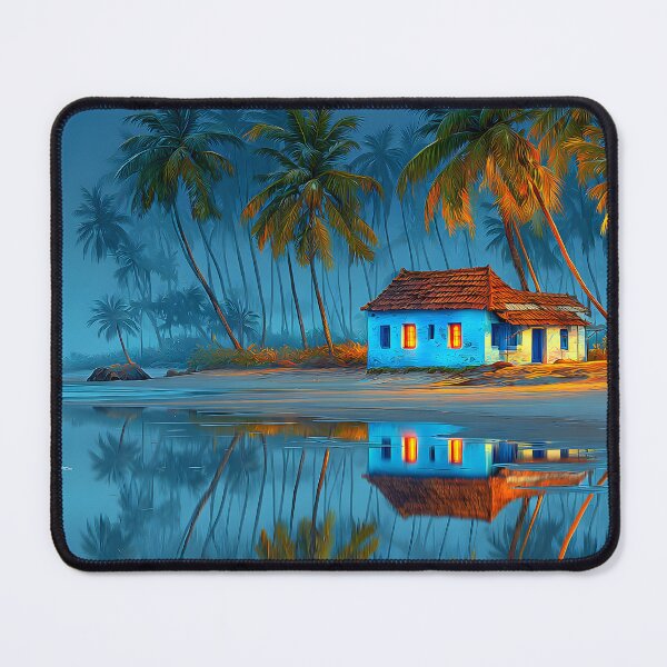 Item preview, Serene Beach House with Palm Trees at Sunset Glow designed and sold by Artessie.