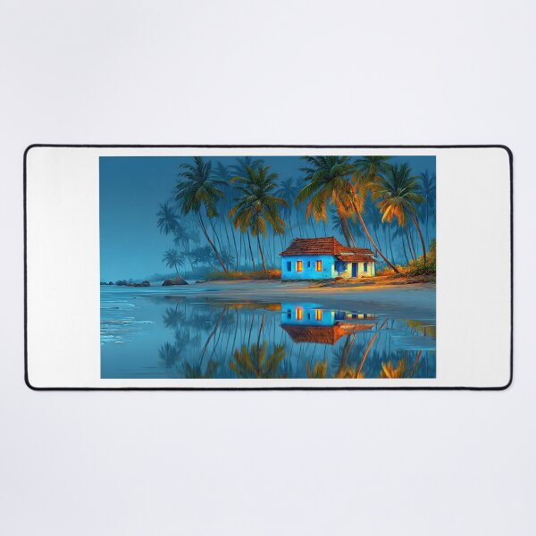 Item preview, Serene Beach House with Palm Trees at Sunset Glow designed and sold by Artessie.
