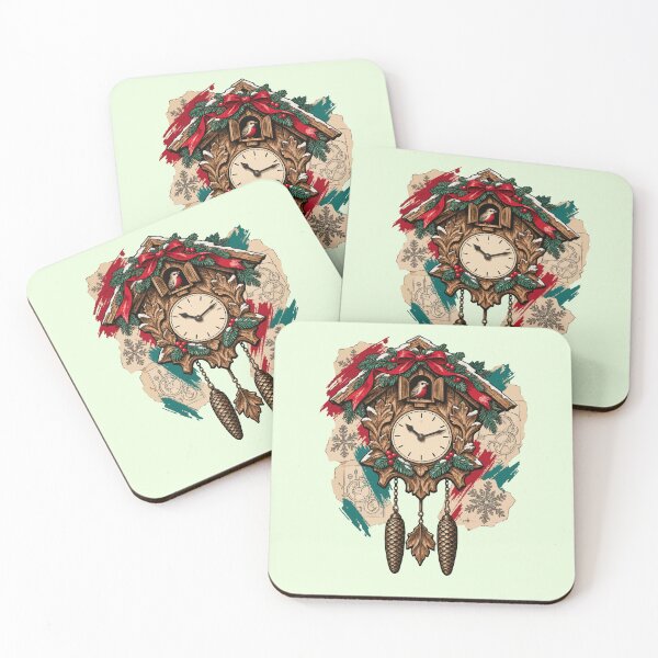 Item preview, Christmas cuckoo clock among ribbons and fir trees designed and sold by TaruHonu.
