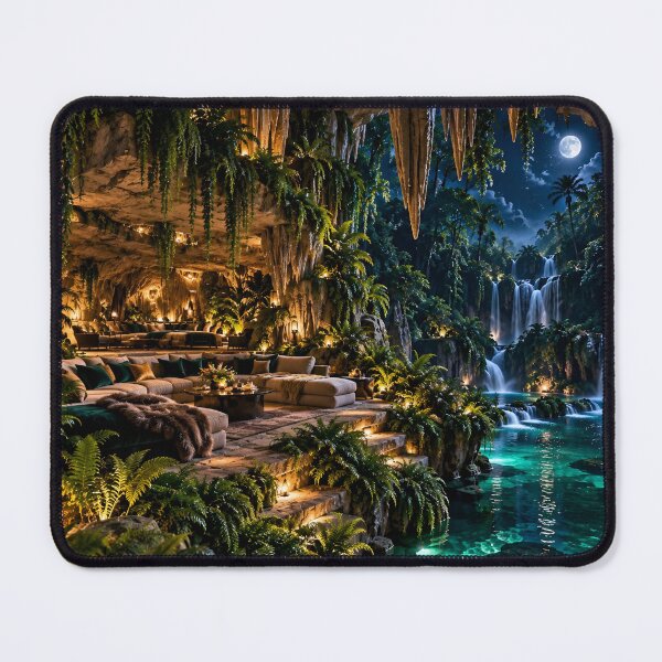 Item preview, Luxury Tropical Cave Retreat – Enchanted Waterfall Jungle Paradise designed and sold by IRON SIREN.