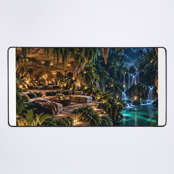 Item preview, Luxury Tropical Cave Retreat – Enchanted Waterfall Jungle Paradise designed and sold by IRON SIREN.
