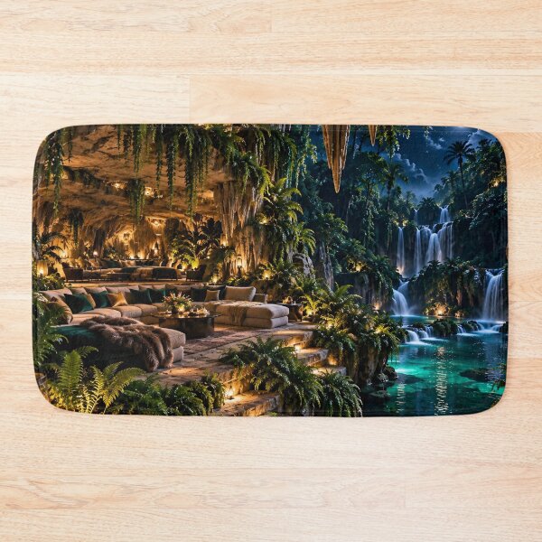 Item preview, Luxury Tropical Cave Retreat – Enchanted Waterfall Jungle Paradise designed and sold by IRON SIREN.