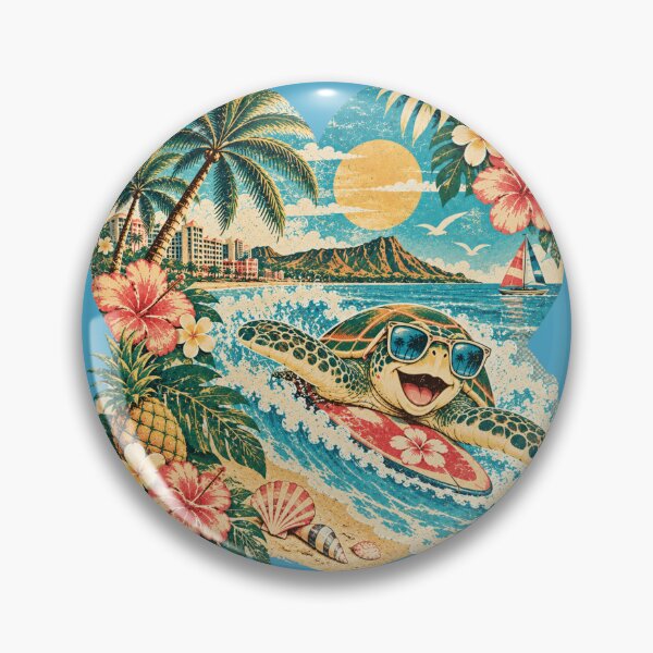 Item preview, Vintage Surfing Sea Turtle – Hawaii Good Vibes designed and sold by Plus91BIRD.