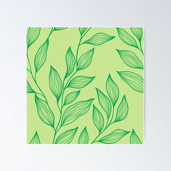 Item preview, Delicate Line Art Botanical Leaf Pattern - Dark on Light Green designed and sold by Frohyou.