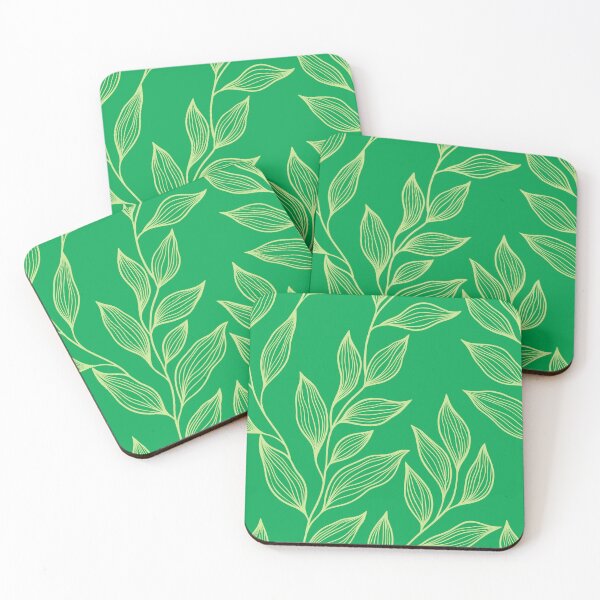 Item preview, Delicate Line Art Botanical Leaf Pattern - Light on Bright Green designed and sold by Frohyou.