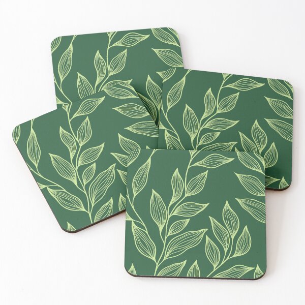 Item preview, Delicate Line Art Botanical Leaf Pattern - Light on Dark Green designed and sold by Frohyou.