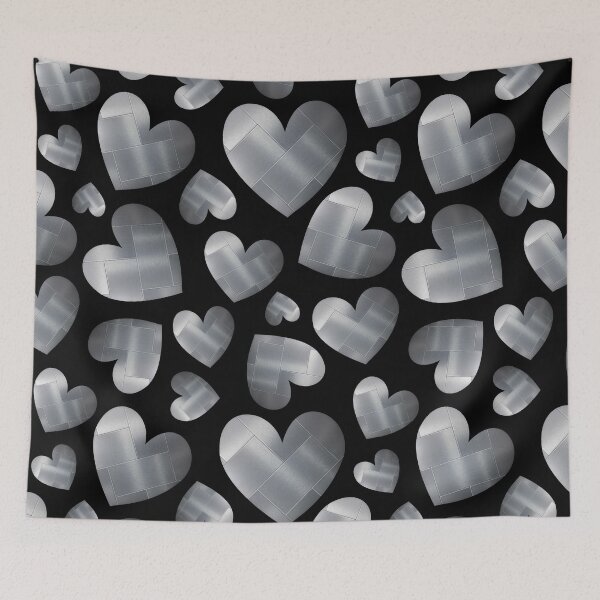 Item preview, An abundance of silver hearts on black designed and sold by Yamy Morrell Art and Design.