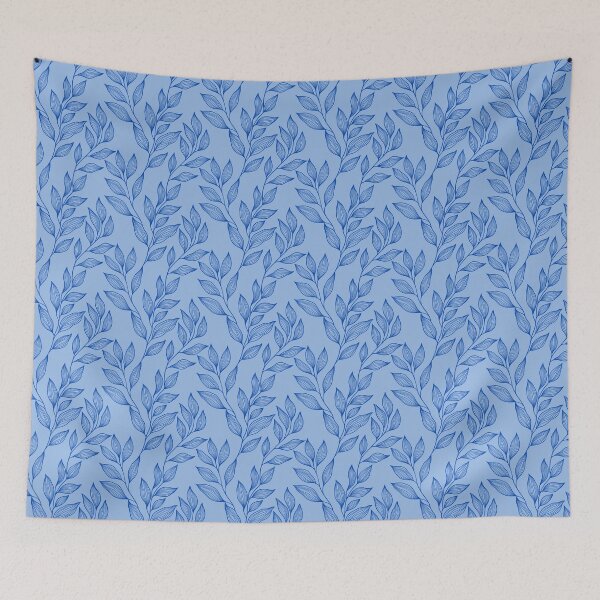 Item preview, Delicate Line Art Botanical Leaf Pattern - Bright on Light Blue designed and sold by Frohyou.