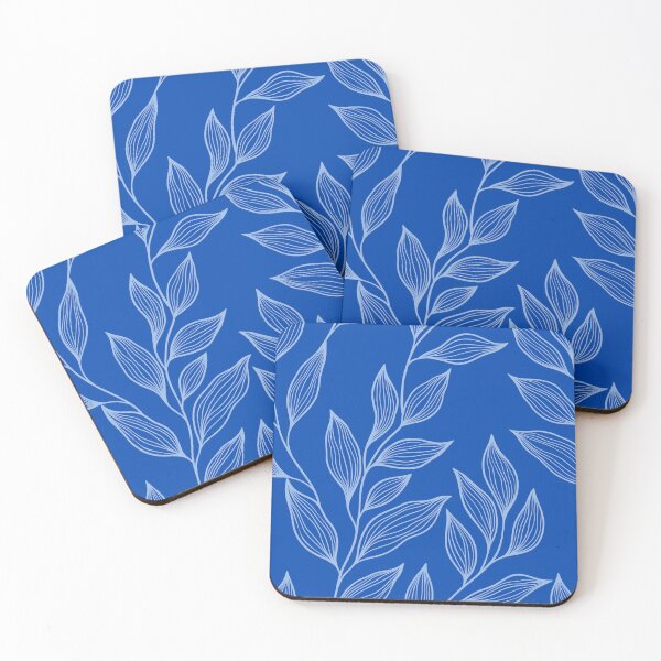 Item preview, Delicate Line Art Botanical Leaf Pattern - Light on Bright Blue designed and sold by Frohyou.