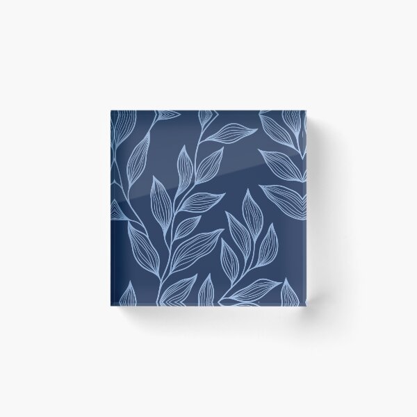 Item preview, Delicate Line Art Botanical Leaf Pattern - Light on Dark Blue designed and sold by Frohyou.