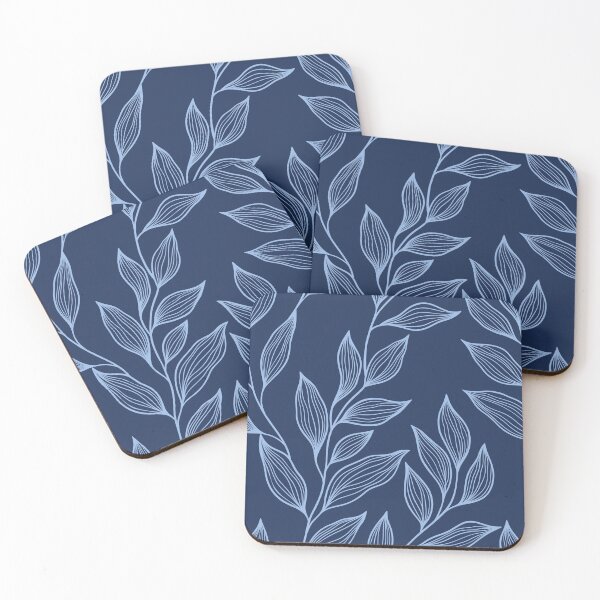 Item preview, Delicate Line Art Botanical Leaf Pattern - Light on Dark Blue designed and sold by Frohyou.