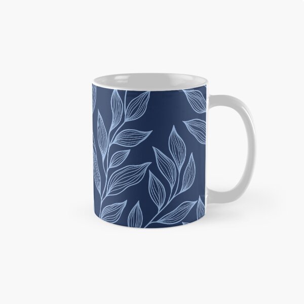 Item preview, Delicate Line Art Botanical Leaf Pattern - Light on Dark Blue designed and sold by Frohyou.