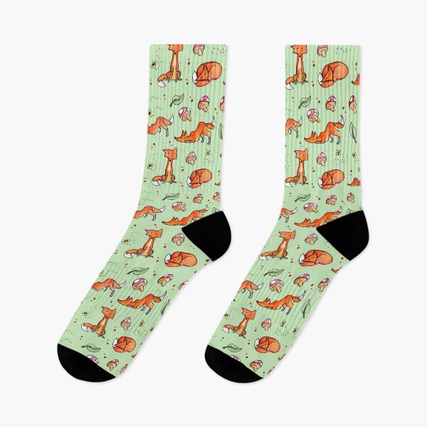 Item preview, Foxes Mushrooms and Bees Pattern Green designed and sold by Lea Morris.