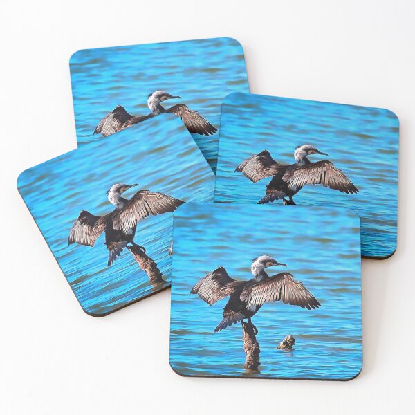 Item preview, Cormorant With Outspread Wings On Blue Water Art designed and sold by taiche.