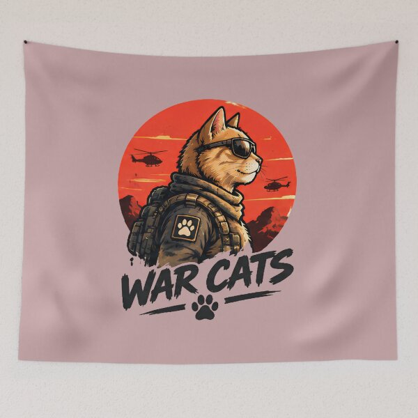 Item preview, War Cats - Cool Orange Tabby Cat Action Hero Sunglasses Retro Military Art designed and sold by Retro Whiskers.