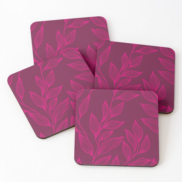 Item preview, Delicate Line Art Botanical Leaf Pattern - Bright on Dark Pink designed and sold by Frohyou.