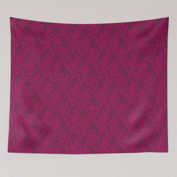 Item preview, Delicate Line Art Botanical Leaf Pattern - Bright on Dark Pink designed and sold by Frohyou.