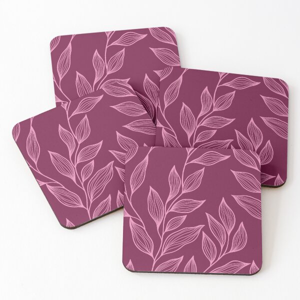 Item preview, Delicate Line Art Botanical Leaf Pattern - Light on Dark Pink designed and sold by Frohyou.