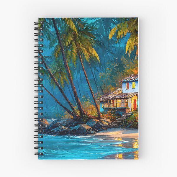Item preview, Serene Beach House with Palm Trees at Sunset Glow designed and sold by Artessie.