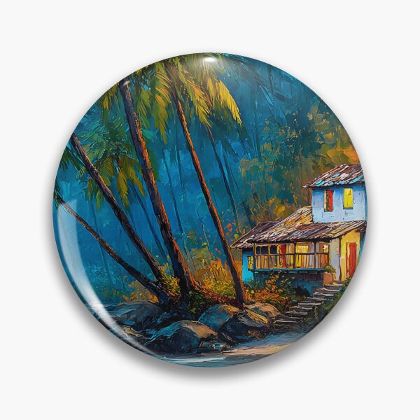 Item preview, Serene Beach House with Palm Trees at Sunset Glow designed and sold by Artessie.
