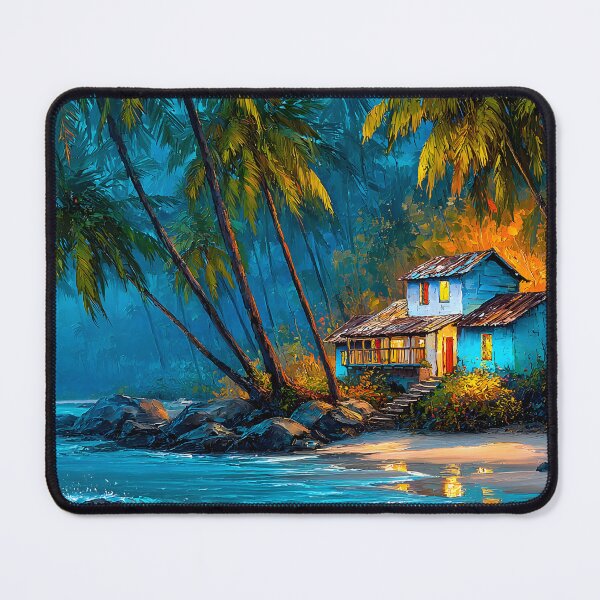 Item preview, Serene Beach House with Palm Trees at Sunset Glow designed and sold by Artessie.