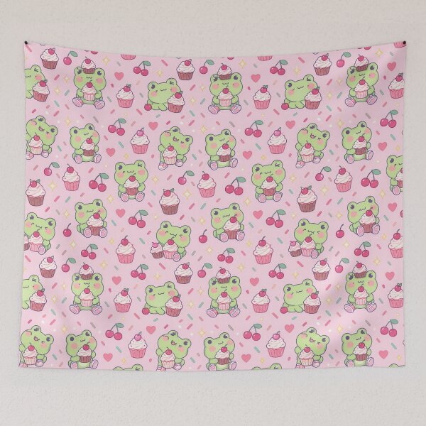 Item preview, Kawaii Frog Cherry Cupcake Pattern designed and sold by Soft Berry Studio.