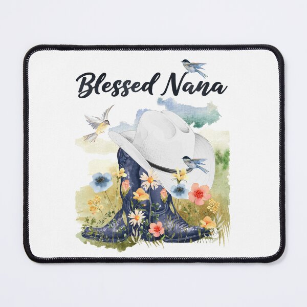 Item preview, Blessed Nana with Cowboy Boots, Wildflowers, Birds & Meadow Background designed and sold by JeweledDesigns.