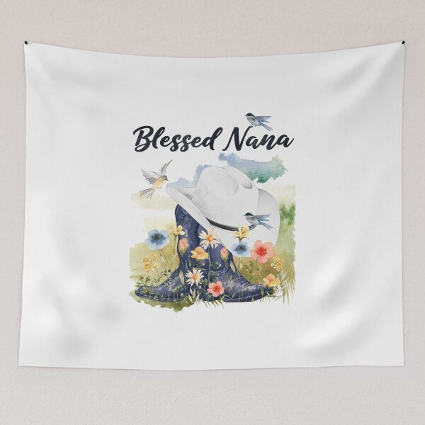 Item preview, Blessed Nana with Cowboy Boots, Wildflowers, Birds & Meadow Background designed and sold by JeweledDesigns.