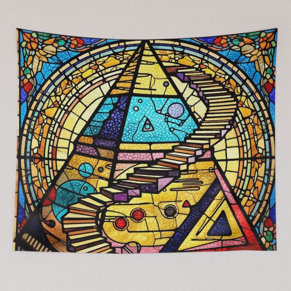 Item preview, surreal pyramid stained glass labyrinth colorful geometric abstract design designed and sold by SmashingDeals.