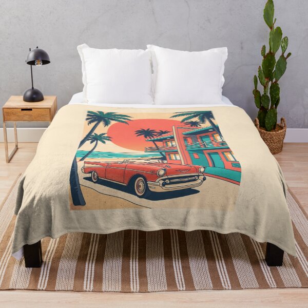 Item preview, Vintage Red Classic Car at Coastal Building – Retro Beach Drive Design designed and sold by Sea Gem.