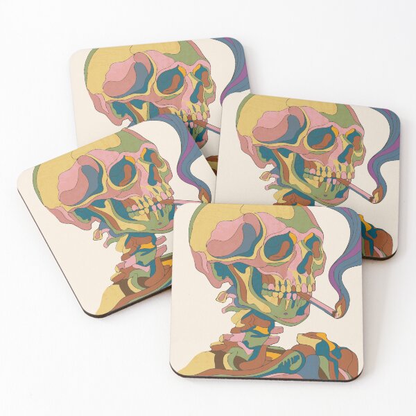 Item preview, Vintage skull smoking with groovy art - Light Colors Edition designed and sold by Shyla Marsare.