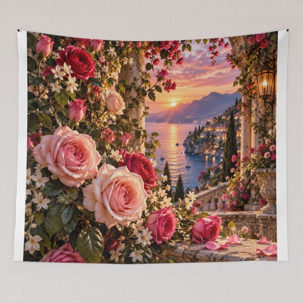 Item preview, Romantic Rose Garden at Sunset – Italian Lake Wedding Romance  Tags: designed and sold by IRON SIREN.