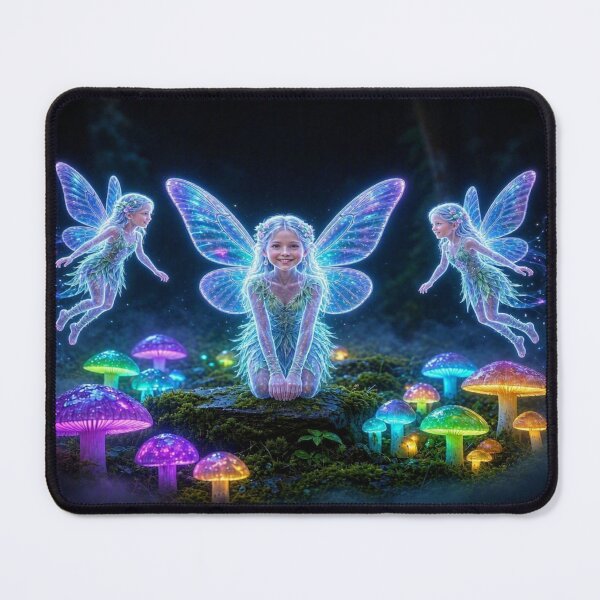 Item preview, Neon Glowing Forest Fairies - Magic Mushroom Heart & Pattern designed and sold by Breezes-of-Ida.
