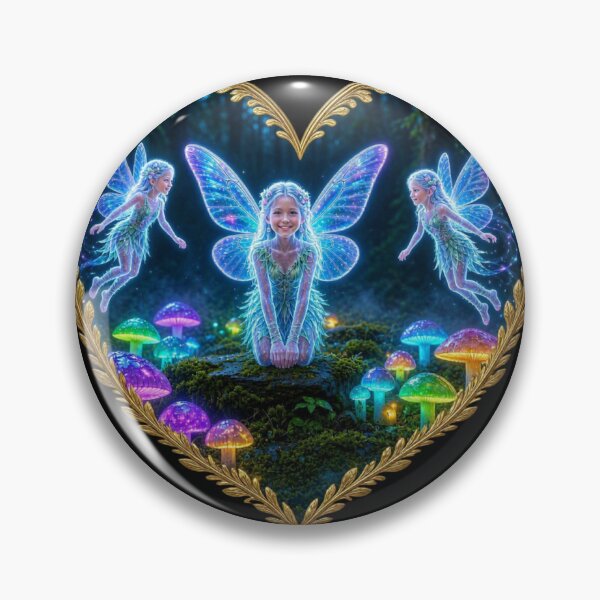 Item preview, Neon Glowing Forest Fairies - Magic Mushroom Heart & Pattern designed and sold by Breezes-of-Ida.