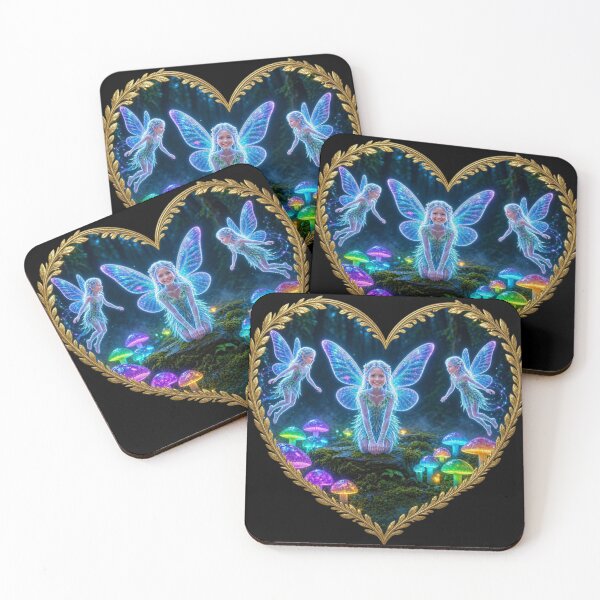 Item preview, Neon Glowing Forest Fairies - Magic Mushroom Heart & Pattern designed and sold by Breezes-of-Ida.