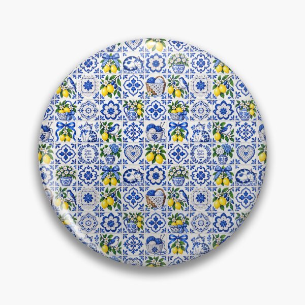 Item preview, Mediterranean Blue Tile Cats & Lemons Pattern designed and sold by AnyMar2023.