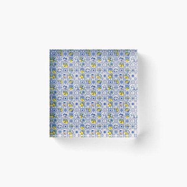 Item preview, Mediterranean Blue Tile Cats & Lemons Pattern designed and sold by AnyMar2023.