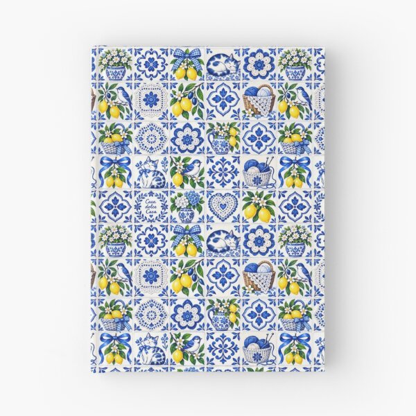 Item preview, Mediterranean Blue Tile Cats & Lemons Pattern designed and sold by AnyMar2023.