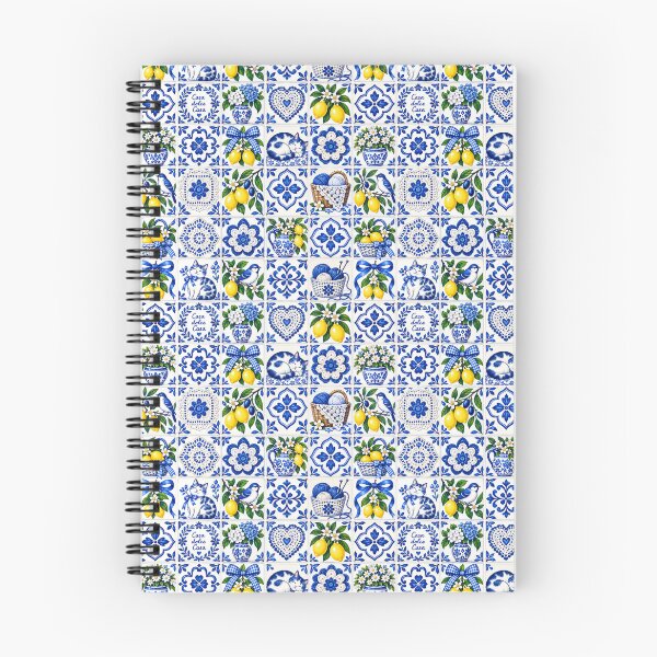 Item preview, Mediterranean Blue Tile Cats & Lemons Pattern designed and sold by AnyMar2023.