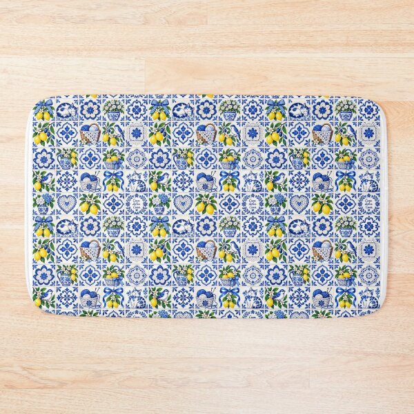 Item preview, Mediterranean Blue Tile Cats & Lemons Pattern designed and sold by AnyMar2023.