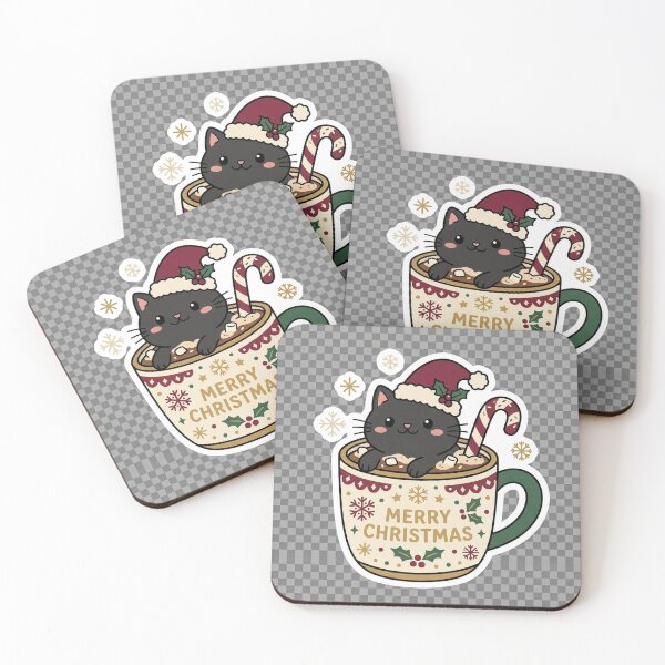 Item preview, Cute Santa Black Cat Christmas Merry Xmas Cocoa Mug Sticker designed and sold by RetroVibe Supply.