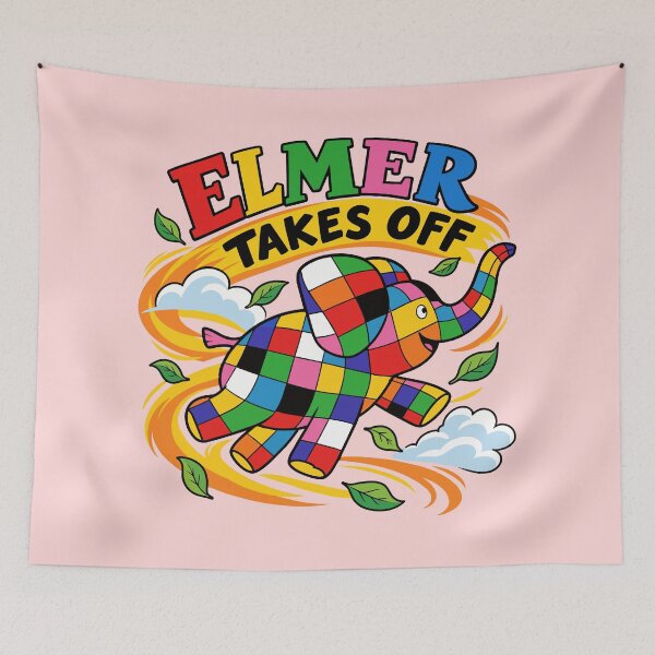 Item preview, Elmer Takes Off – Colorful Patchwork Elephant Adventure designed and sold by HappyToons Shop.
