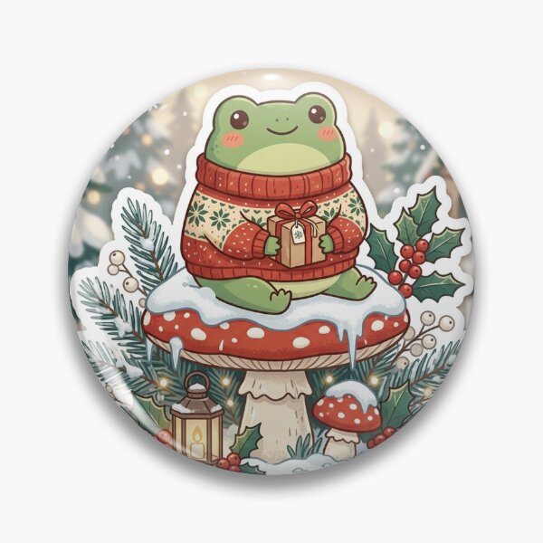 Item preview, Cute Cottagecore Christmas Frog on Snowy Mushroom Holiday Sticker designed and sold by RetroVibe Supply.