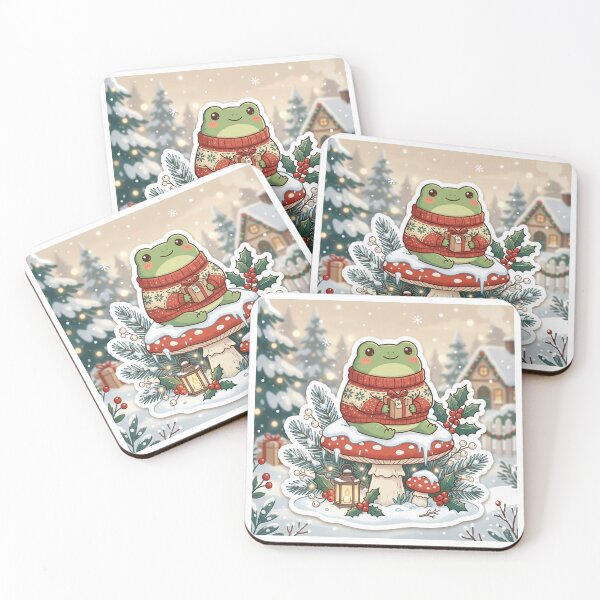 Item preview, Cute Cottagecore Christmas Frog on Snowy Mushroom Holiday Sticker designed and sold by RetroVibe Supply.
