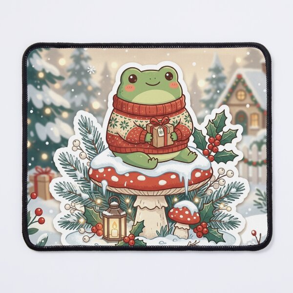 Item preview, Cute Cottagecore Christmas Frog on Snowy Mushroom Holiday Sticker designed and sold by RetroVibe Supply.