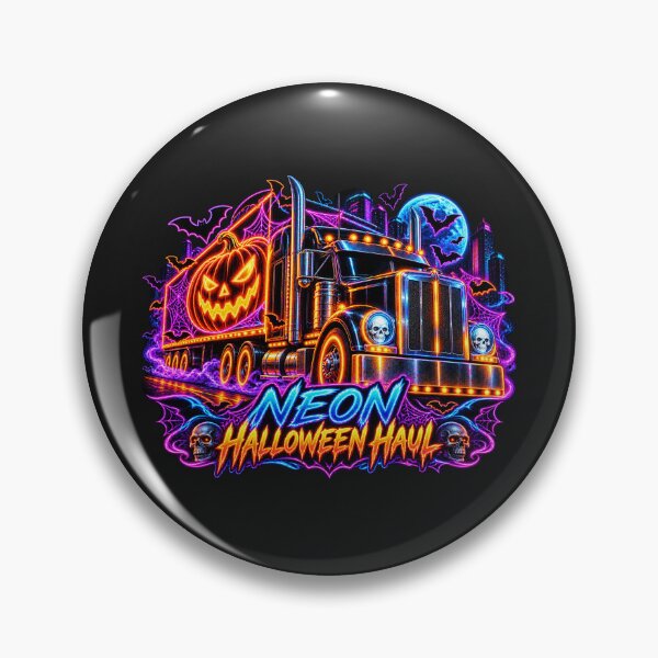 Item preview, Neon Halloween Haul Semi Truck - Spooky Pumpkin Trucker Art designed and sold by NomadForge.