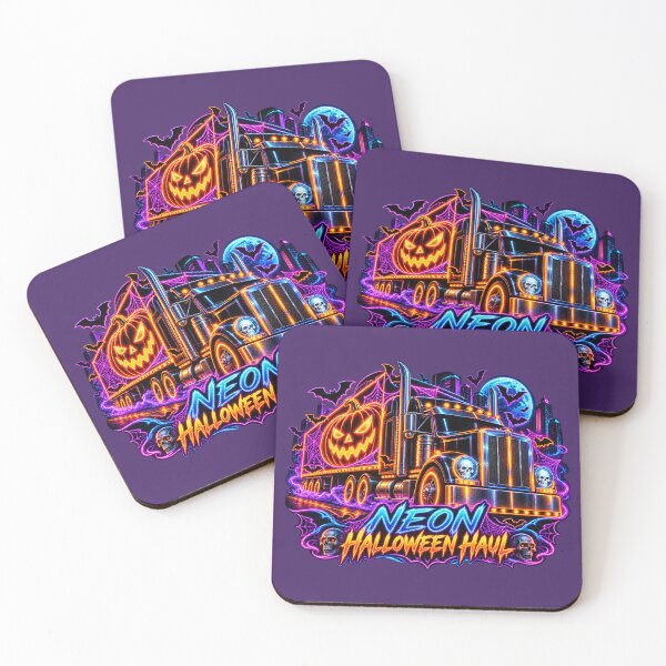 Item preview, Neon Halloween Haul Semi Truck - Spooky Pumpkin Trucker Art designed and sold by NomadForge.
