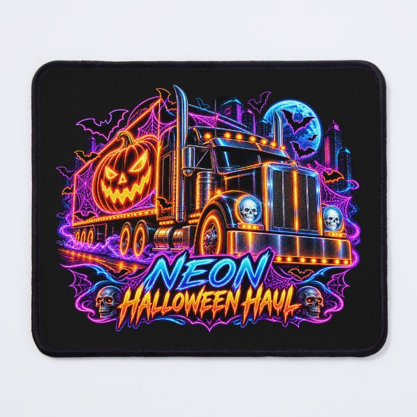 Item preview, Neon Halloween Haul Semi Truck - Spooky Pumpkin Trucker Art designed and sold by NomadForge.
