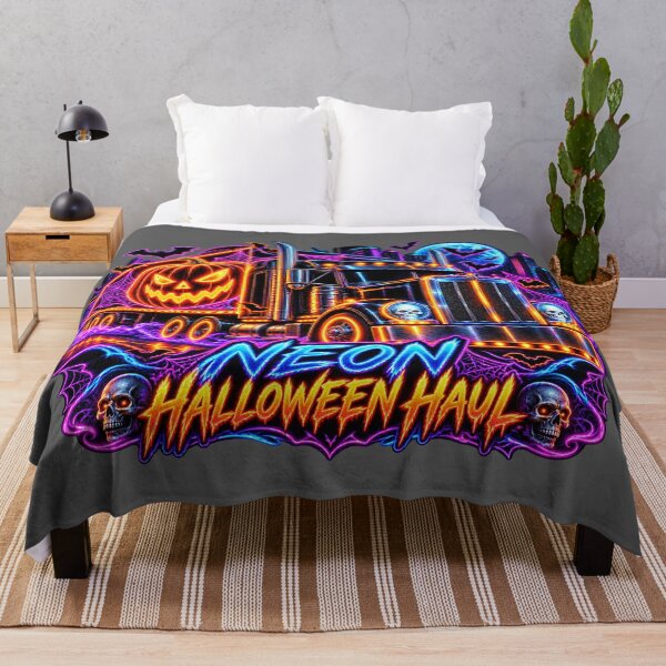 Item preview, Neon Halloween Haul Semi Truck - Spooky Pumpkin Trucker Art designed and sold by NomadForge.